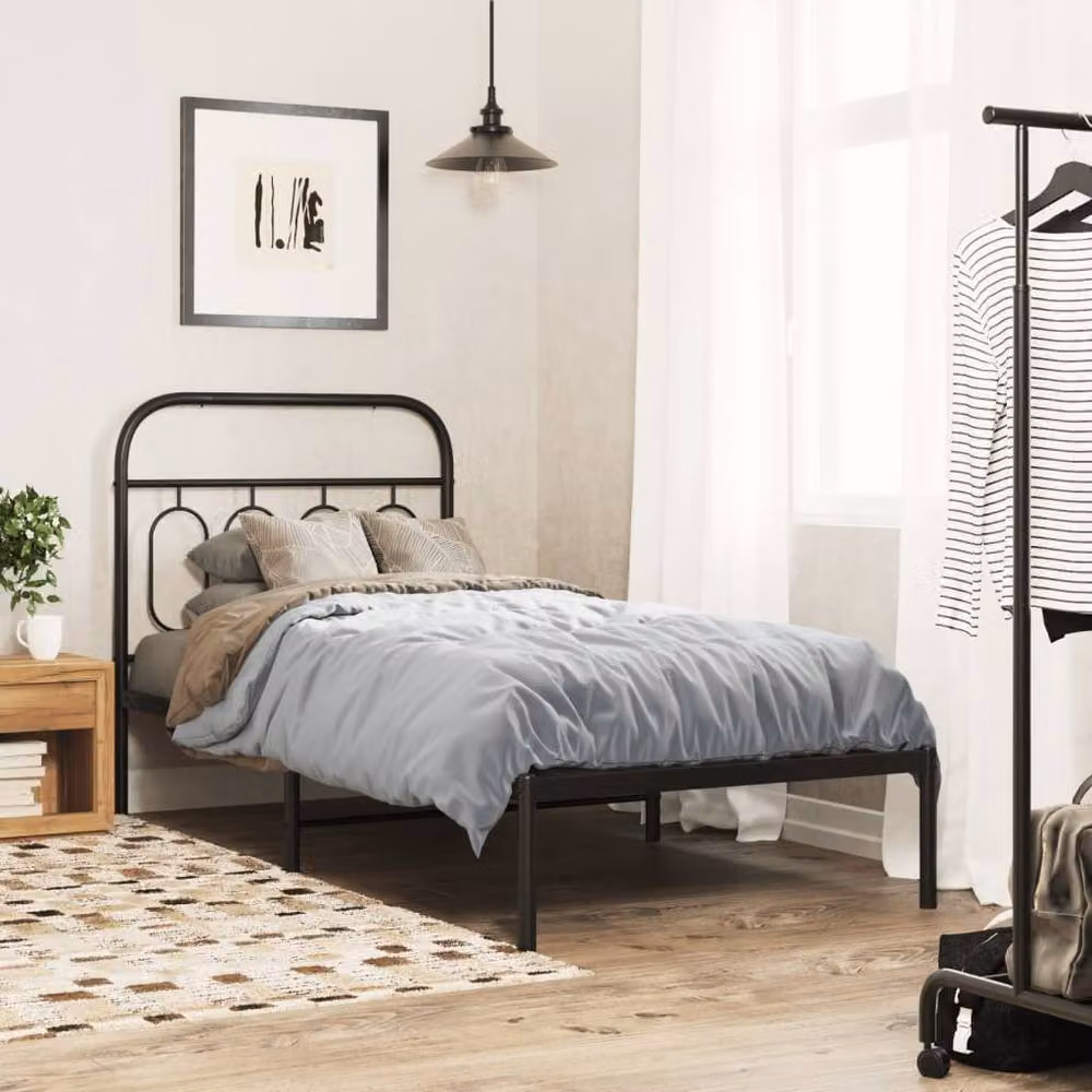 Berkfield Home Metal Bed Frame with Headboard, Black, W/D/H: 90 x 190 cm – 2