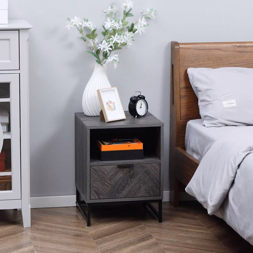 Wyld Haus Fari Dark Grey Bedside Table with Drawer and Shelf, W: 40 cm, D: 40 cm, H: 52 cm – 3