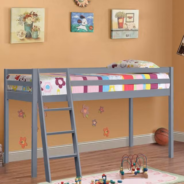 Comfy Living Grey Single Mid Sleeper Bed with Slide Add On and Engineered Wood Construction