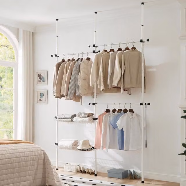 House of Home Extendable Ceiling to Floor Wardrobe with Basket in White