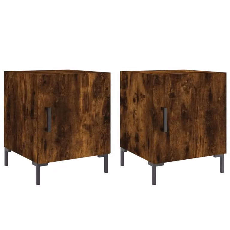 Berkfield Home Set of 2 Smoked Oak Bedside Cabinets in Brown, W/D/H: 40 x 40 x 50 cm