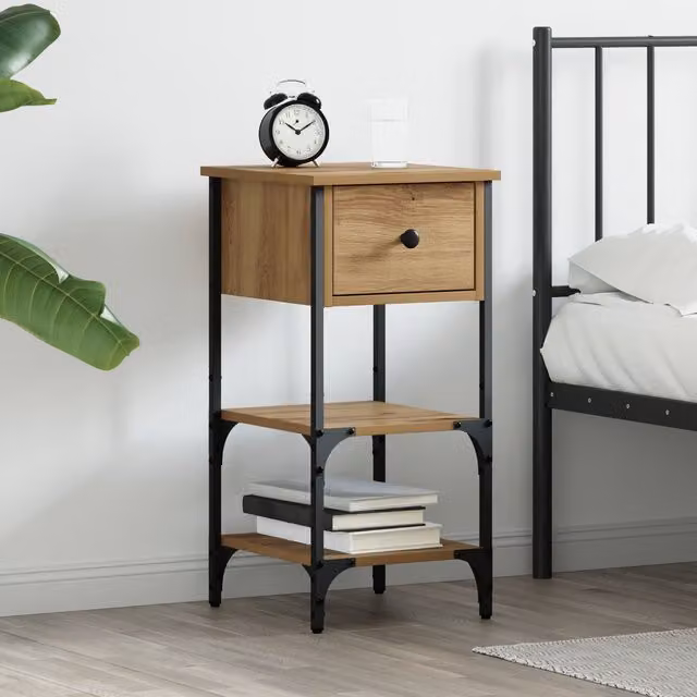 Berkfield Home Artisan Oak Bedside Cabinet in Beige, W/D/H: 34 x 36 x 70 cm