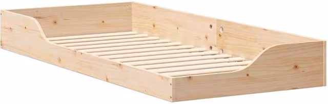 Berkfield Home Modern Floor Bed Frame in Brown and Beige, Solid Pine Wood, W: 100 cm, D: 210 cm