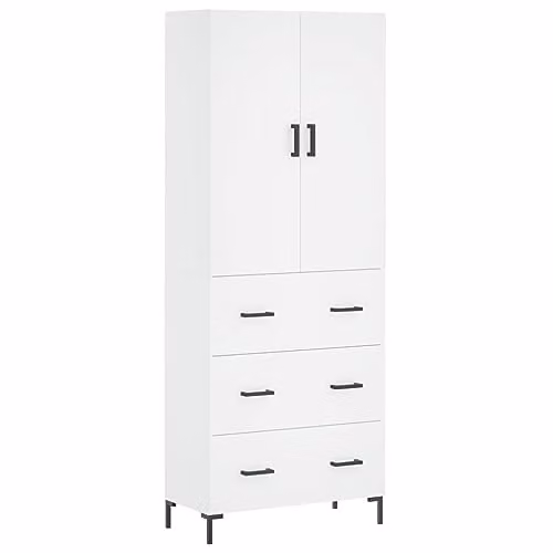 vidaXL Modern White Highboard Sideboard with Drawers and Doors, H 180 x W 69.5 x D 34 cm