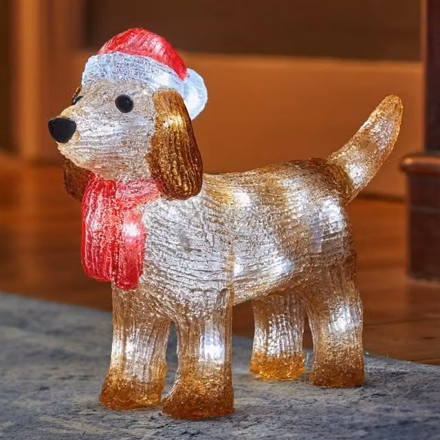 mysmartbuy Brown Dachshund Dog Christmas Tabletop Decoration with Cool White LEDs, W: 25 cm, H: 28 cm