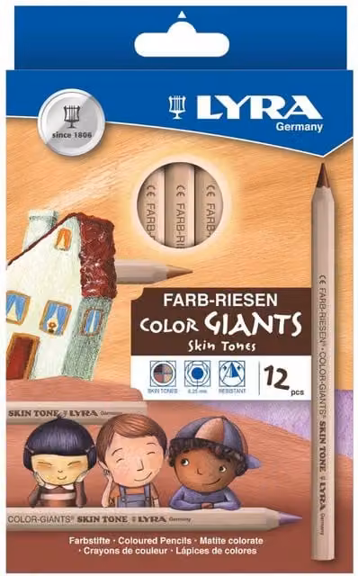 Lyra Color Giants Nature Skin Tones Colour Pencils, 12 Piece Multicolour Set