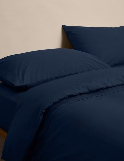 M&S Egyptian Cotton 230 Thread Count Plain Duvet Cover Set, Blue, W: 200 cm x H: 200 cm