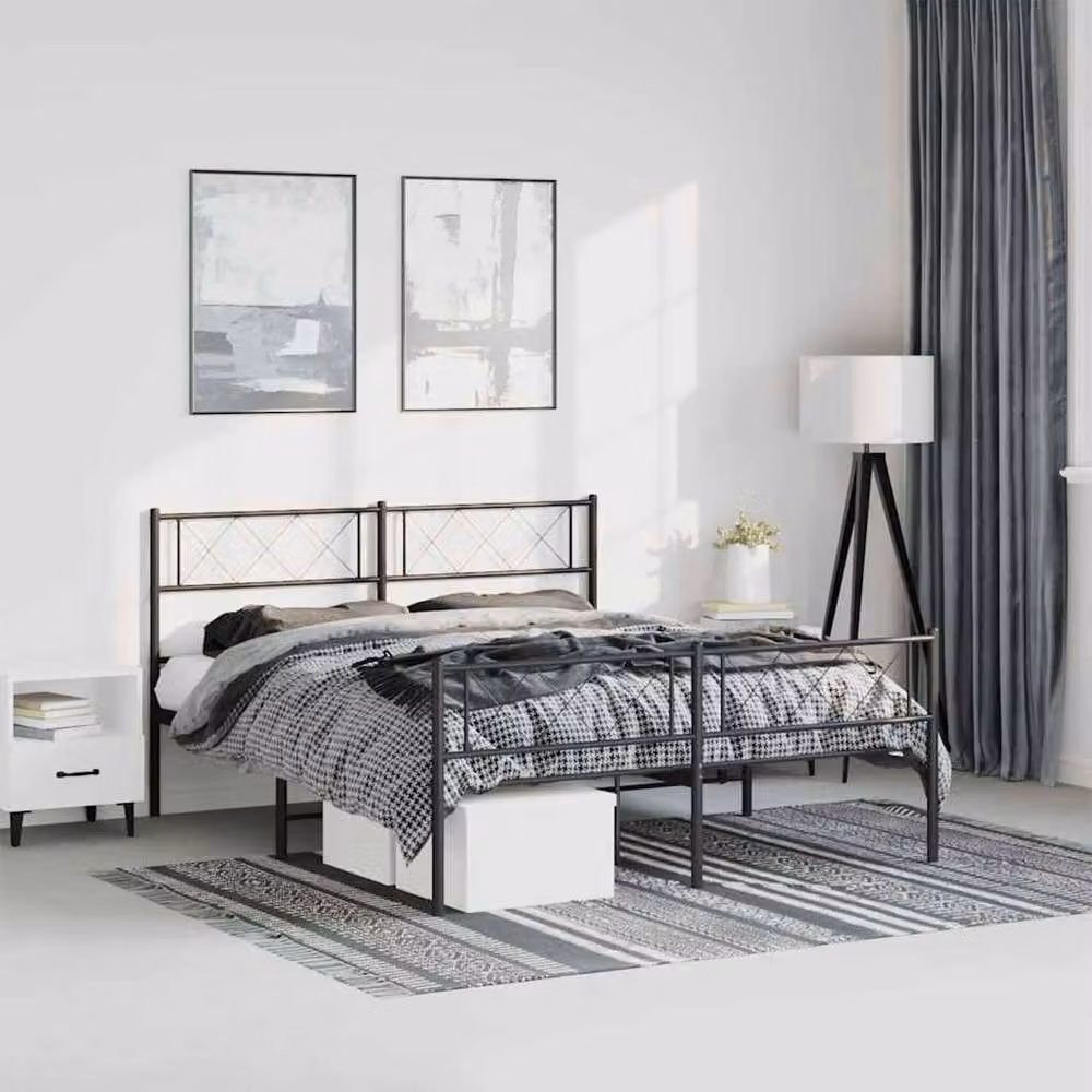 Berkfield Home Metal Bed Frame with Headboard and Footboard in Black, W/D/H: 135 x 190 cm Double – 2