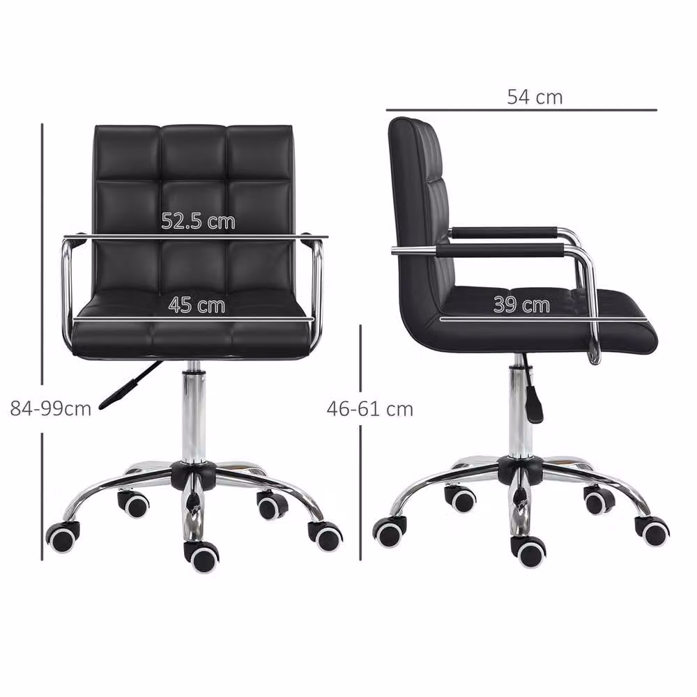 NESTLUNE Black Synthetic Leather Mid Back Swivel Home Office Task Chair – 2