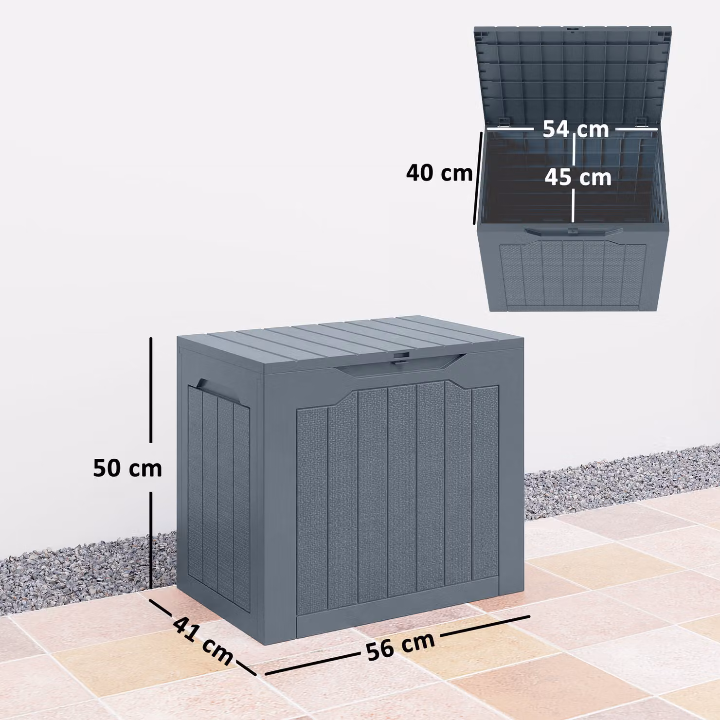 Outsunny 93L Plastic Garden Storage Box with Handles, Light Grey – 3