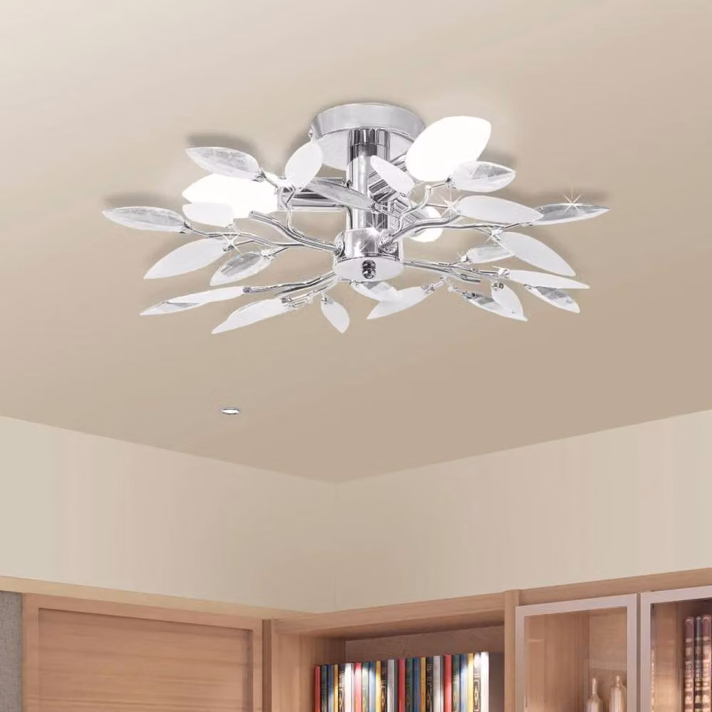 Berkfield Home Elegant Ceiling Lamp in White and Transparent Acrylic Crystal Leaf Design – 2