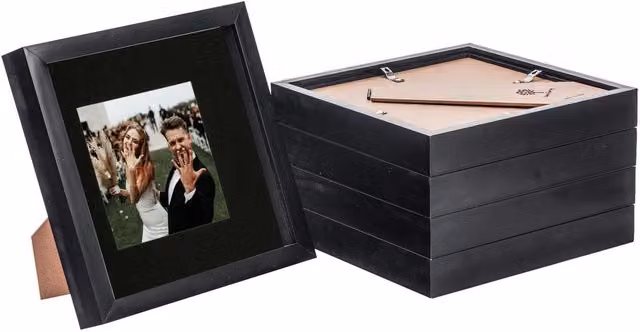 Nicola Spring Pack of 5 Black 3D Box Photo Frames with 4 x 4 inch Mount, W/H: 20.32 x 20.32 cm