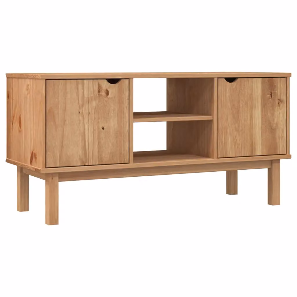 Berkfield Home OTTA Scandinavian TV Cabinet in Brown Solid Pine, W/D/H: 113.5 x 43 x 57 cm – 2