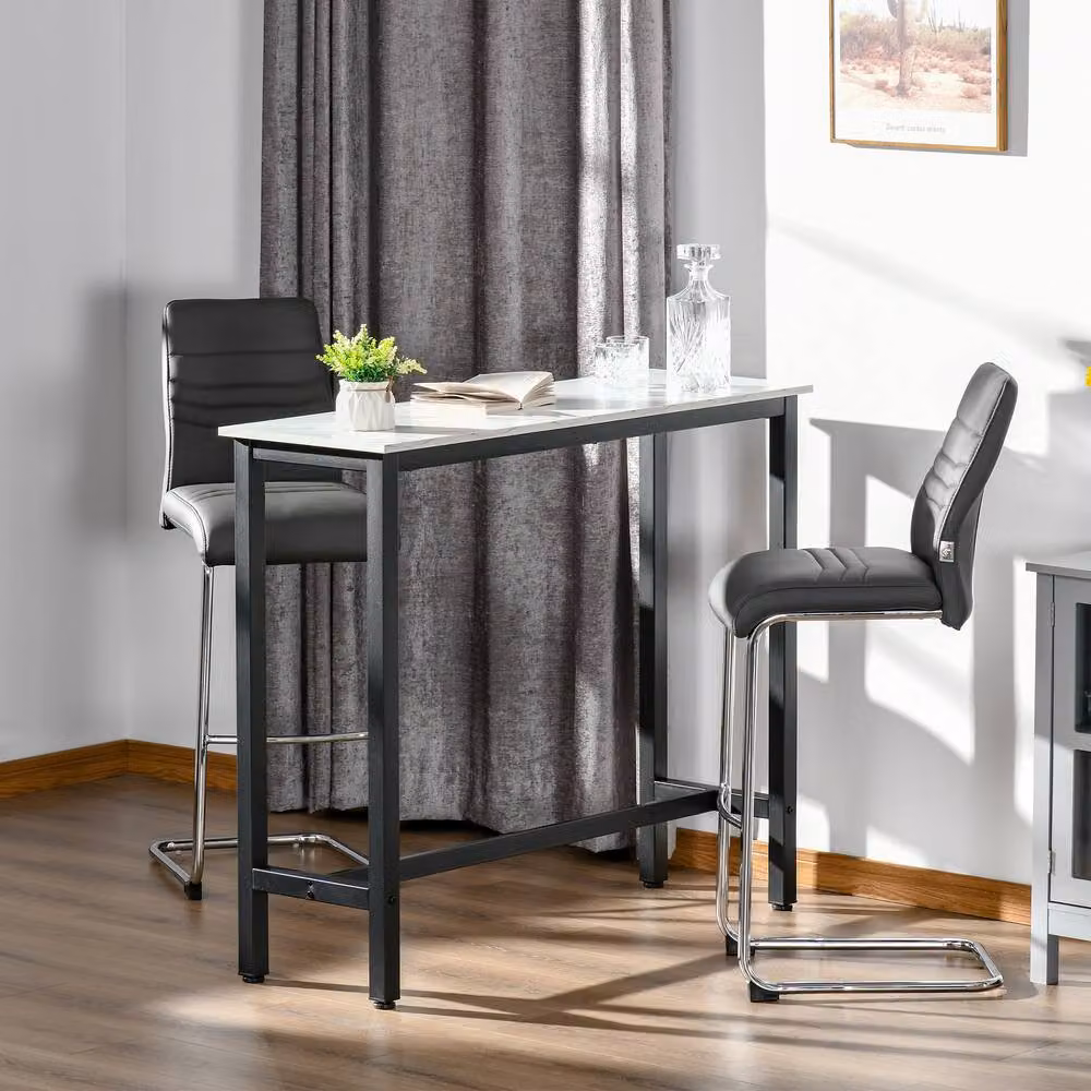 STILVORA Modern Rectangular Bar Table with White Marble Grain Top and Metal Structure, W: 120 cm x D: 100 cm – 3
