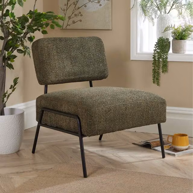 Home Source Montana Bouclé Chair in Olive Green