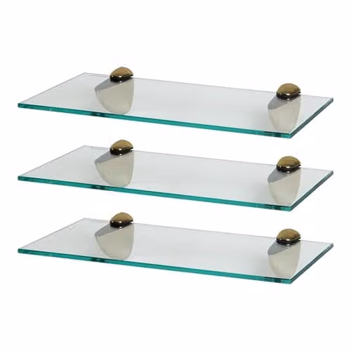 Harbour Housewares Set of 3 Floating Glass Bathroom Shelves in Gold and Transparent, W: 40 cm – 1