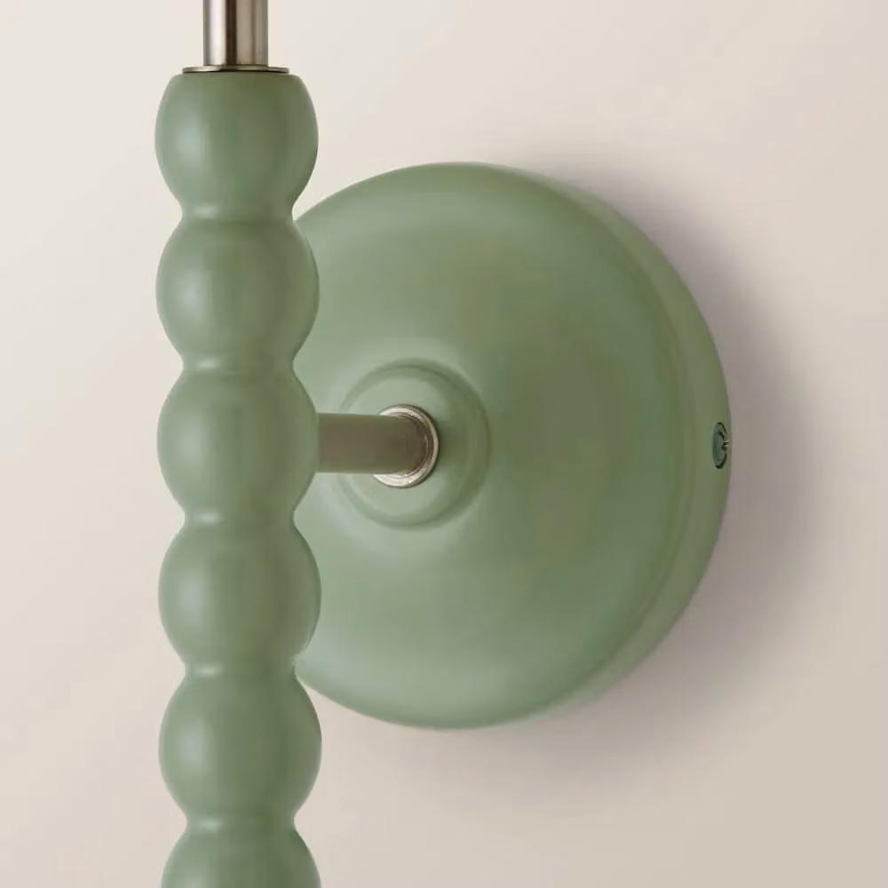 ValueLights Bobbins Wall Light with Green Fabric Scallop Shade and Wood Details – 4