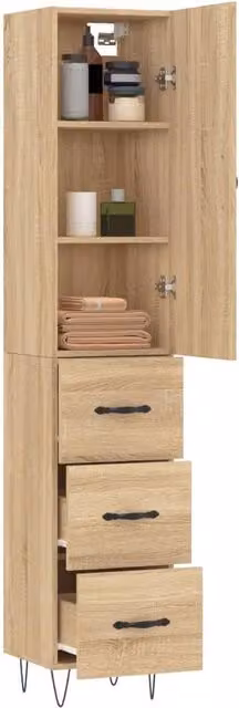 Berkfield Home Sonoma Oak Highboard in Beige and Brown, W/D/H: 34.5 x 34 x 180 cm