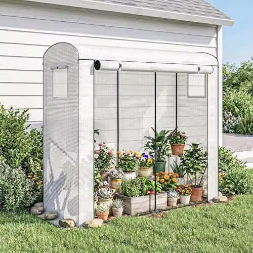 Outsunny Mini Greenhouse with Roller Door and Mesh Windows, White, W/D/H: 200 x 75 x 188 cm – 5