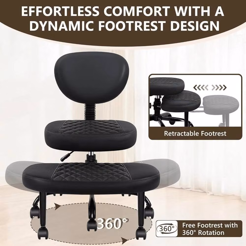 KORVIXA Black Cross Legged Meditation Office Chair with 360 Degree Swivel and Castors – 4