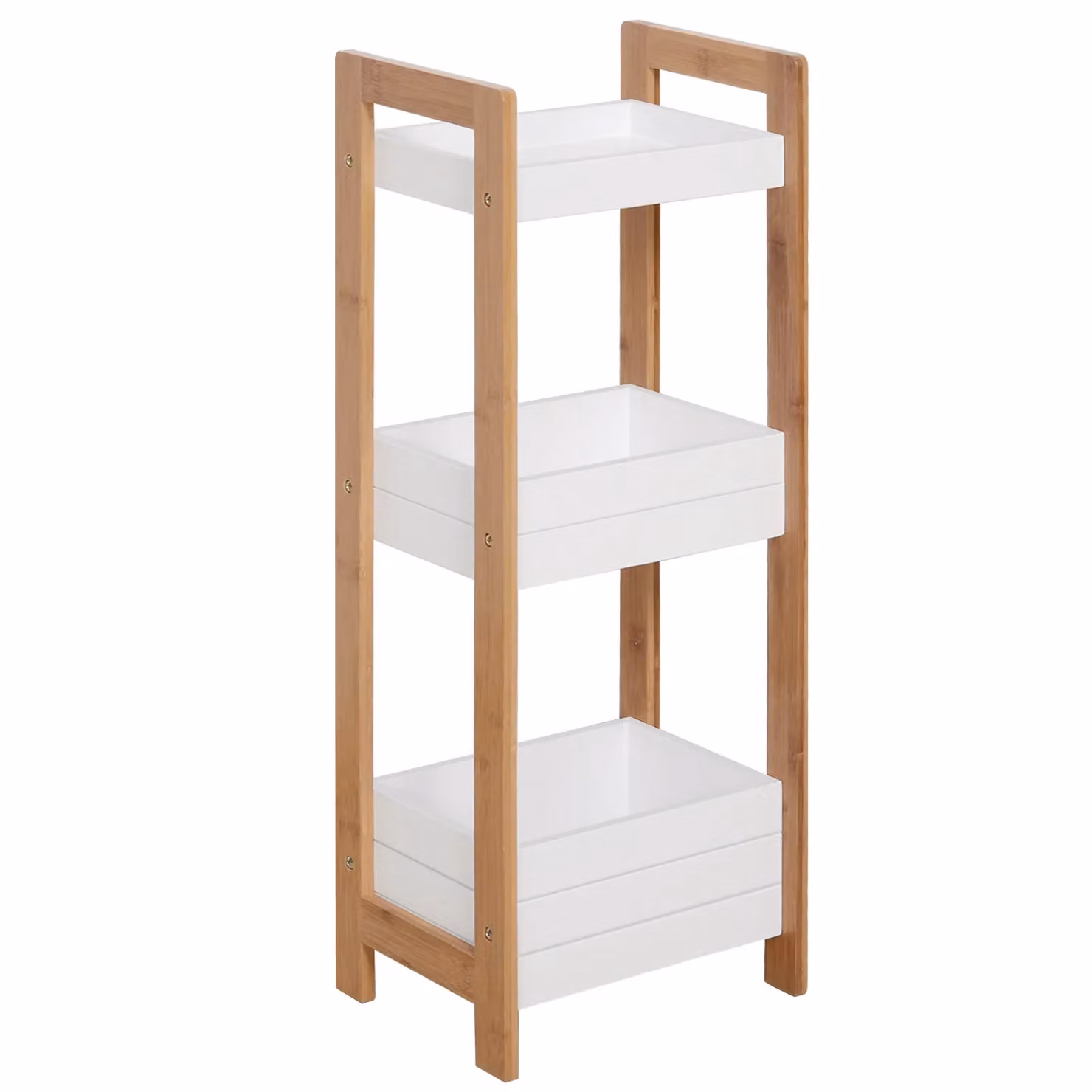 HOMCOM 3-Tier Bamboo Storage Cupboard and Standing Shelf Unit in White – 2