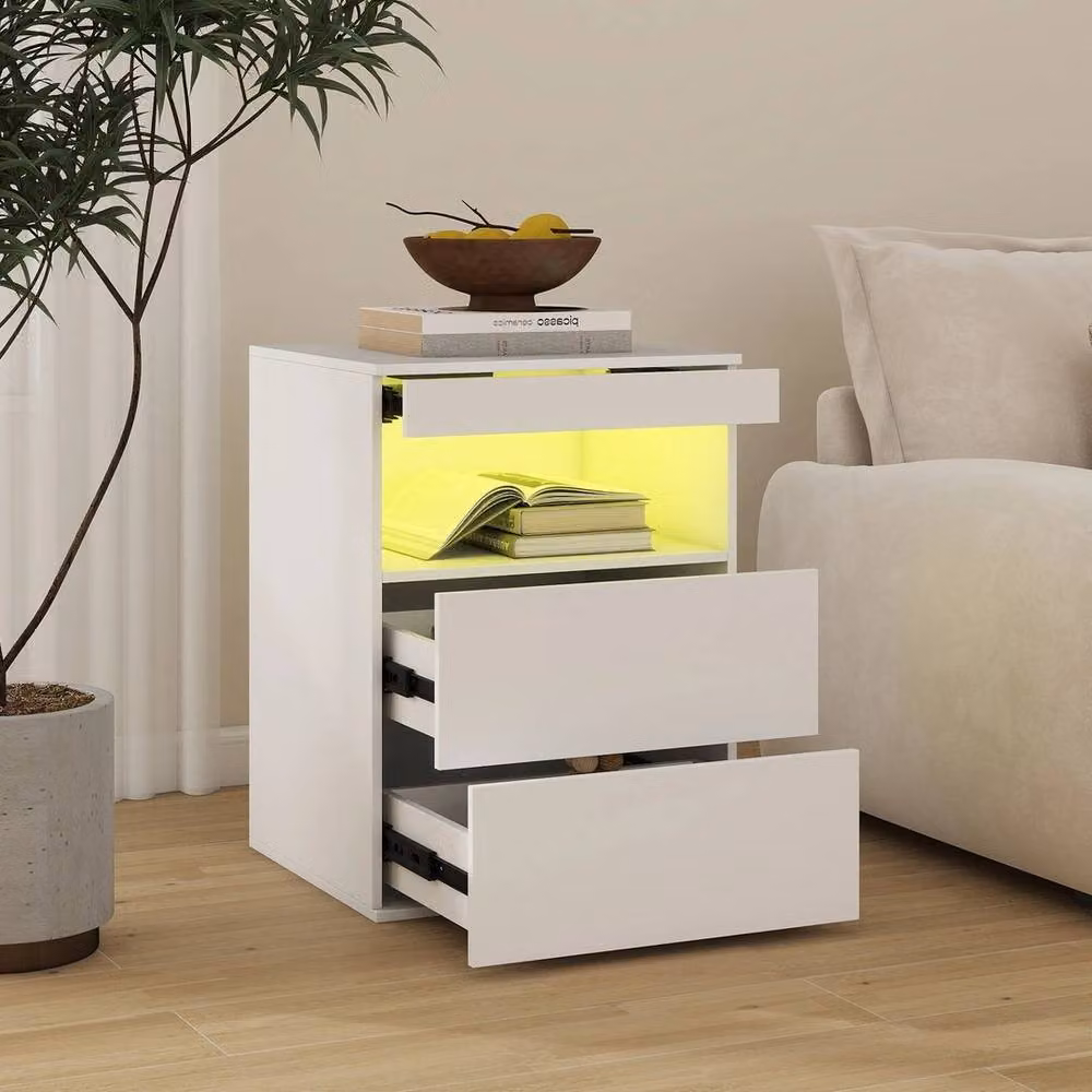 Kelvenix Modern White Bedside and Sofa Side Coffee Table with Integrated Lighting – 2
