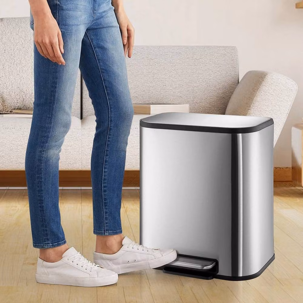 Havendro 20L Stainless Steel Hands-Free Pedal Garbage Bin with Removable Inner Bucket, Silver – 3