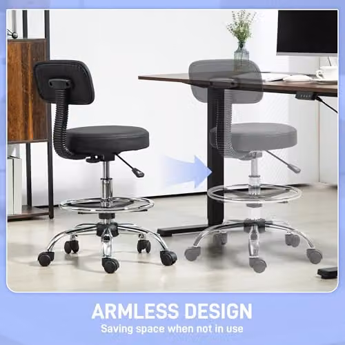 HOMCOM Modern Faux Leather Adjustable Stool in Black – 5