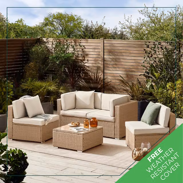 FurnitureboxUK Orlando Rattan Modular 4 Seater Outdoor Patio Corner Garden Sofa Set in Beige