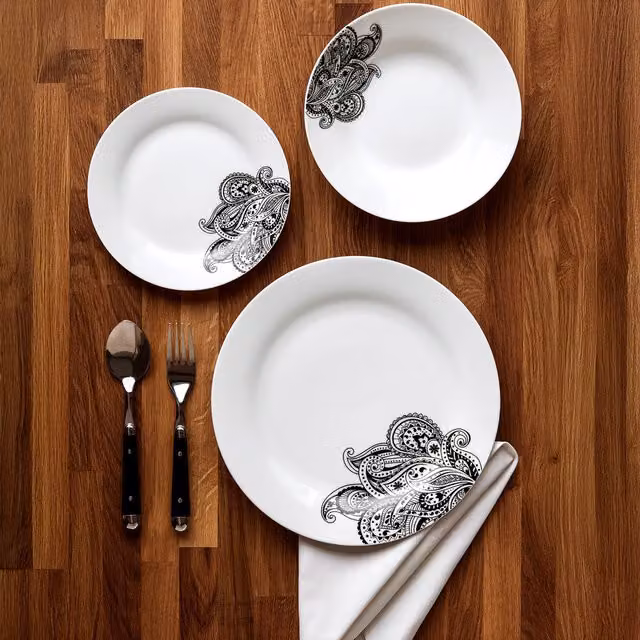 Orsina Prince 12 Piece Black and White Porcelain Dinner Set – 2