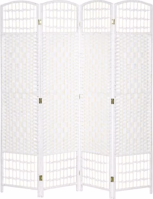 NESTLUNE 4 Panel Folding Room Divider Privacy Screen in White Rattan Style – 1
