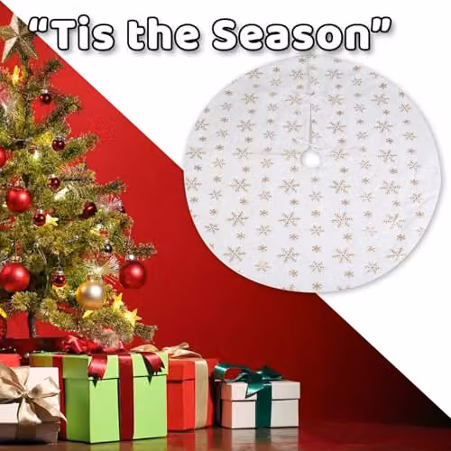 VFM e-Store Gold and White Christmas Tree Skirt Decoration, W/D: 110 x 110 cm – 4