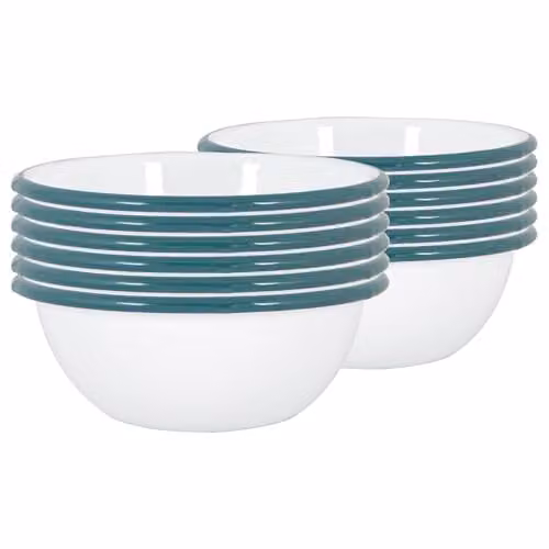 Argon Tableware Enamel Pasta Bowls, Pack of 12, Green, White and Blue, Diameter: 16 cm