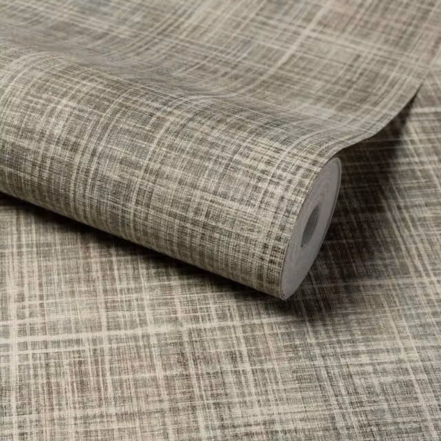 Grandeco Modern Abstract Checked Textile Effect Wallpaper in Brown