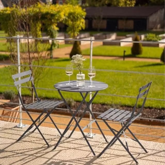 Hectare 2 Seater Folding Metal Garden Dining Bistro Set in Matt Black