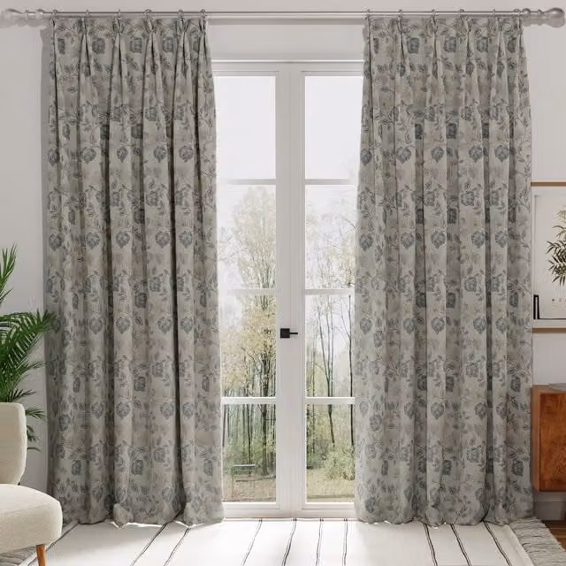 Terrys Made to Measure Grey Floral Blackout Cotton Eyelet Curtain Panel