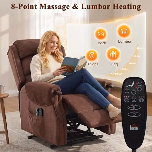 HOMCOM Power Lift Recliner Chair with Motorised Recline and Articulated Elevating Assist in Brown Velvet – 6