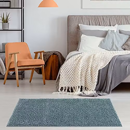 THE RUGS Duckegg Blue Shaggy Soft High Pile Rectangular Rug, W/D/H: 60 x 110 cm – 3