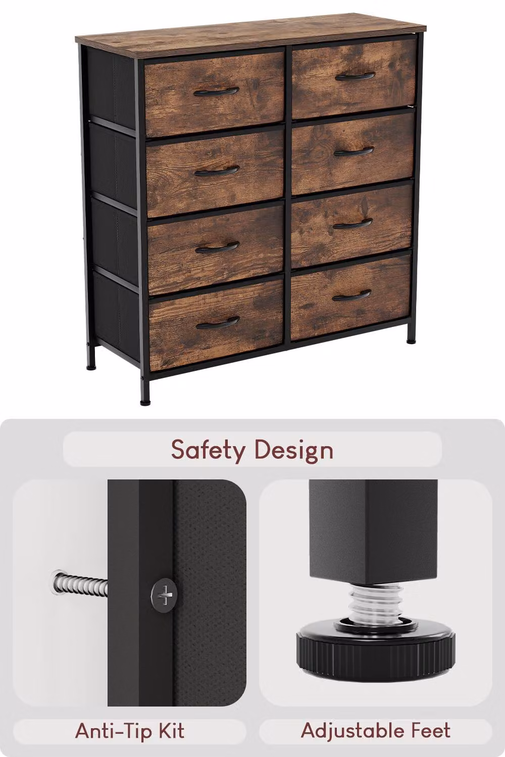 HD Designs Chorley 8 Drawer Chest of Drawers in Brown Fabric and Metal – 2