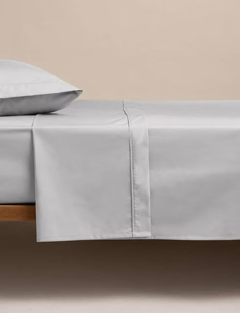 M&S Egyptian Cotton 230 Thread Count Flat Sheet, Grey, W: 140 cm, L: 200 cm