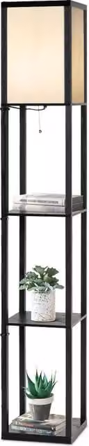 Costway Modern 3-Tier Floor Lamp and Narrow Corner Nightstand in Black