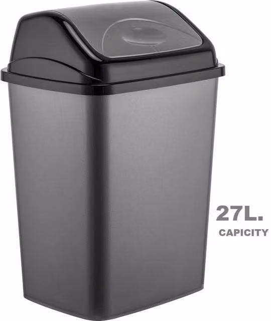 MantraRaj Black Plastic Kitchen Swing Top Dustbin and Recycling Bin, 27 l