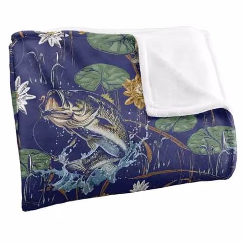 JQ Licensing Bass Fishing Tiki Super Soft Fleece Throw Blanket, White, W/D/H: 152 x 127 cm – 2