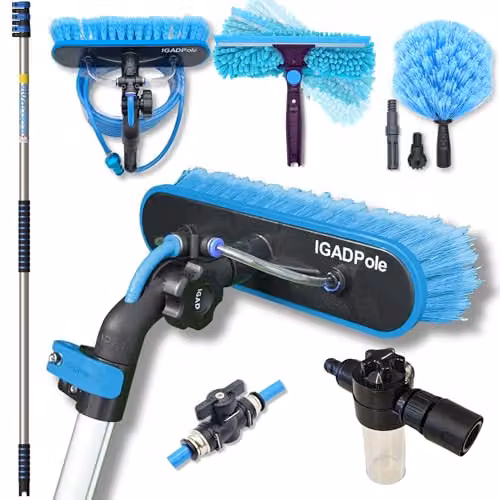 IGAD Blue Telescopic Water-Fed Window Cleaning Pole Kit with Microfibre Brush and Squeegee – 1