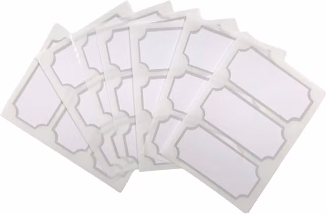 Janrax Pack of 21 Multipurpose Self-Adhesive Paper Labels with Silver Border, White, W: 34 mm, H: 75 mm