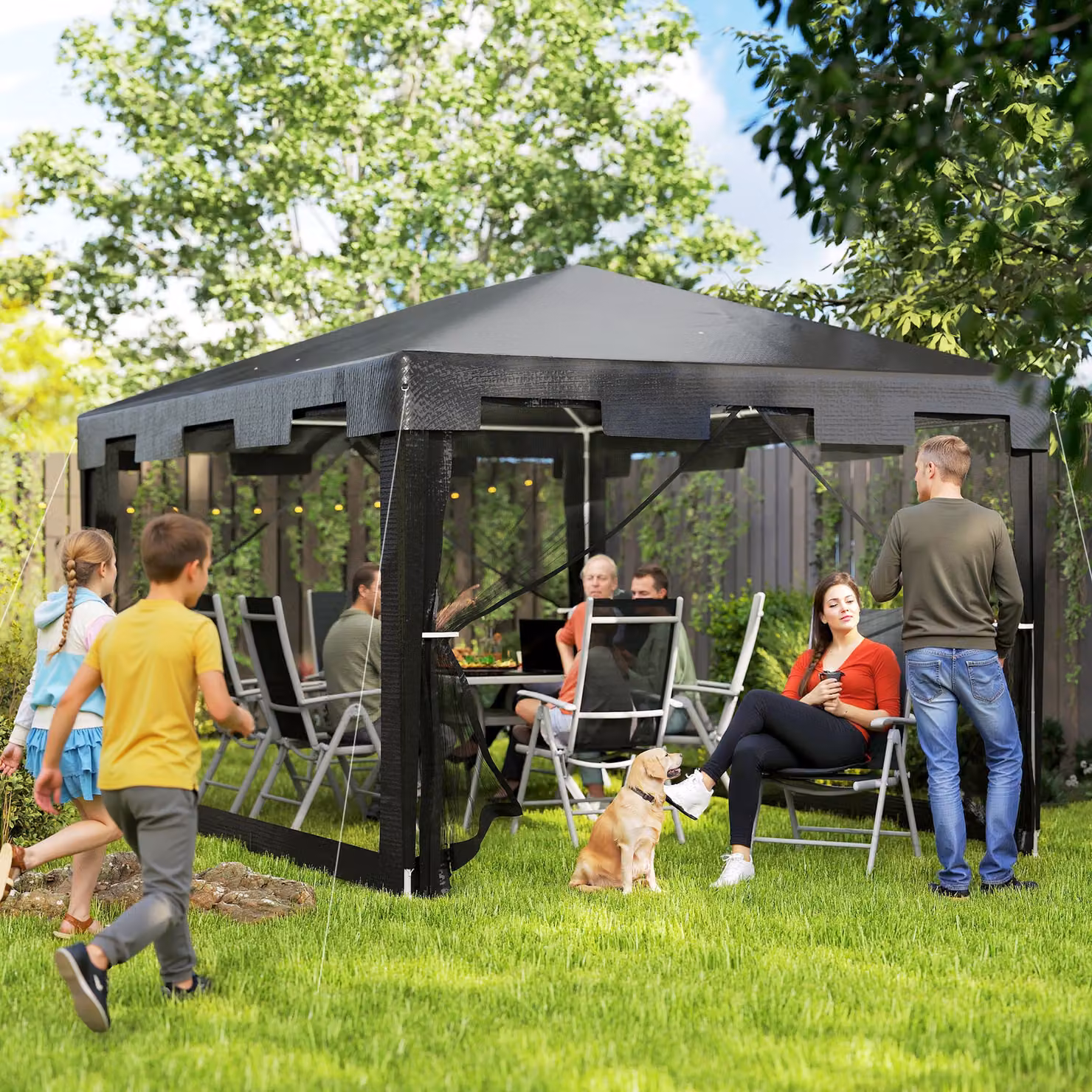Outsunny Waterproof Party Tent Wedding Gazebo with PE Canopy and Panels, W/D/H: 400 x 300 x 255 cm – 6