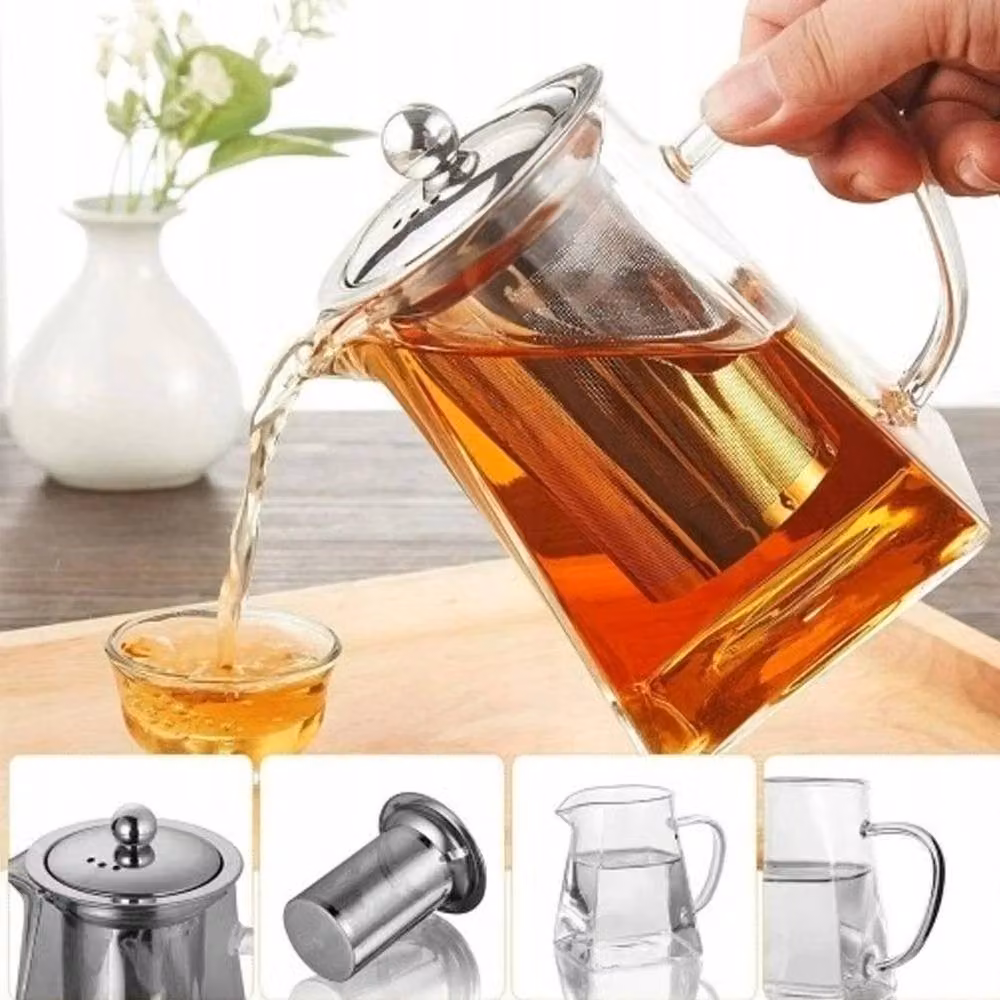 PAWNORA Heat Resistant Clear Glass Teapot with Stainless Steel Infuser – 4