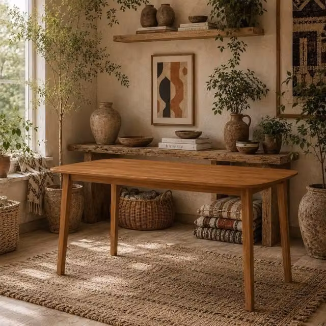 Wyld Haus Graspette Rectangular Dining Table in Brown Solid Pine, W/D/H: 150 x 80 x 76 cm