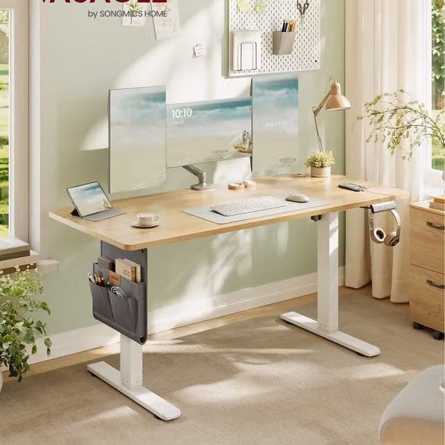VASAGLE Electric Height Adjustable Standing Desk in Oak, W: 140 cm, D: 60 cm, H: 72 cm
