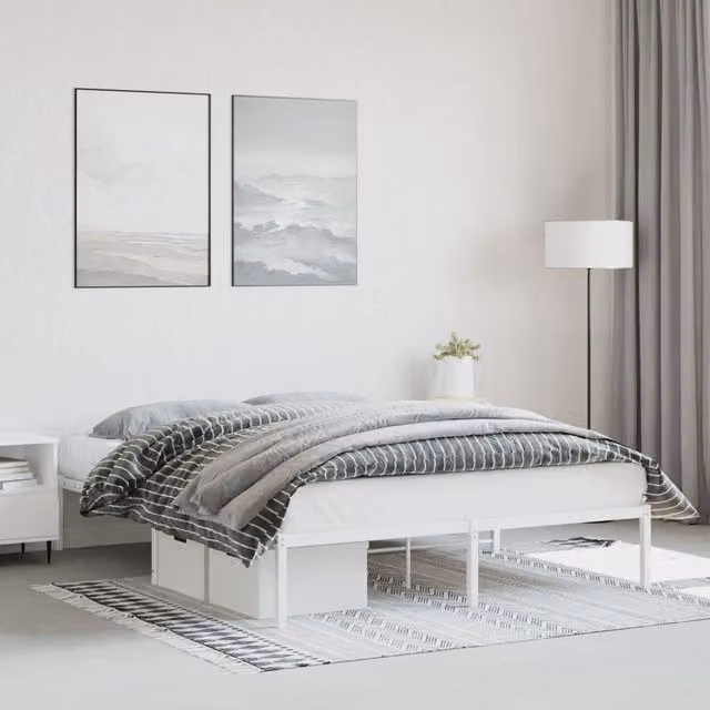 Berkfield Home Metal Bed Frame in White, W/D/H: 160 x 200 cm